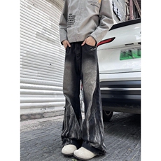 美式复古扎染牛仔裤男渐变高街vibe风微喇阔腿休闲裤子L83122-p45，男装牛仔裤，星座1008