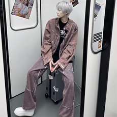 （图）多巴胺粉色刷漆褶皱设计夹克外套牛仔裤套装2628-P150，男装牛仔裤，星座910-5