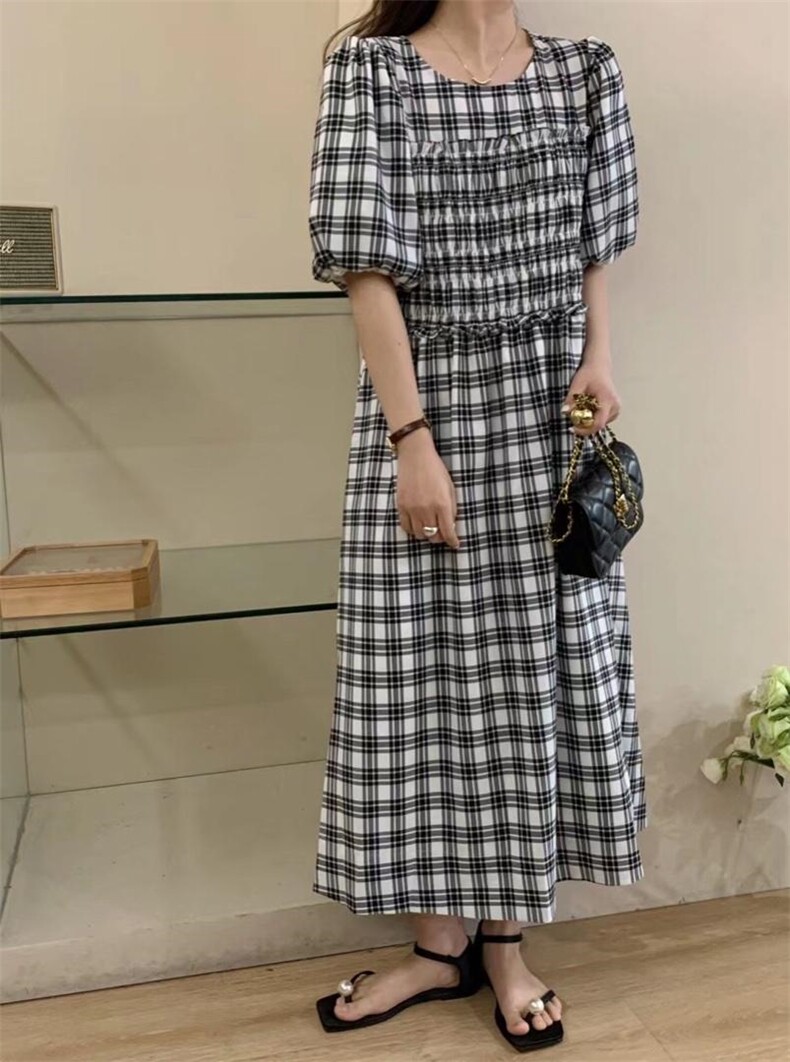 爆单格子连衣裙，女装连衣裙，唇蔻