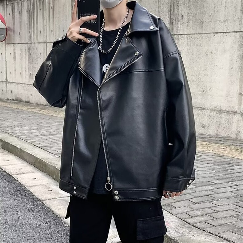 皮衣男士韩版潮流高街帅气百搭痞子宽松2024秋冬ins外套W6039-P58，男装皮衣，星座412-3