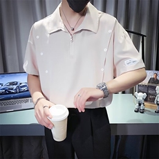 半拉链冰丝短袖男小众衬衫T恤上衣凉感半袖POLO衫CS619，男装T恤，星座1116A-2（原606A-1）