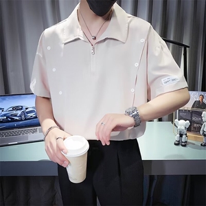 半拉链冰丝短袖男小众衬衫T恤上衣凉感半袖POLO衫 CS619图片