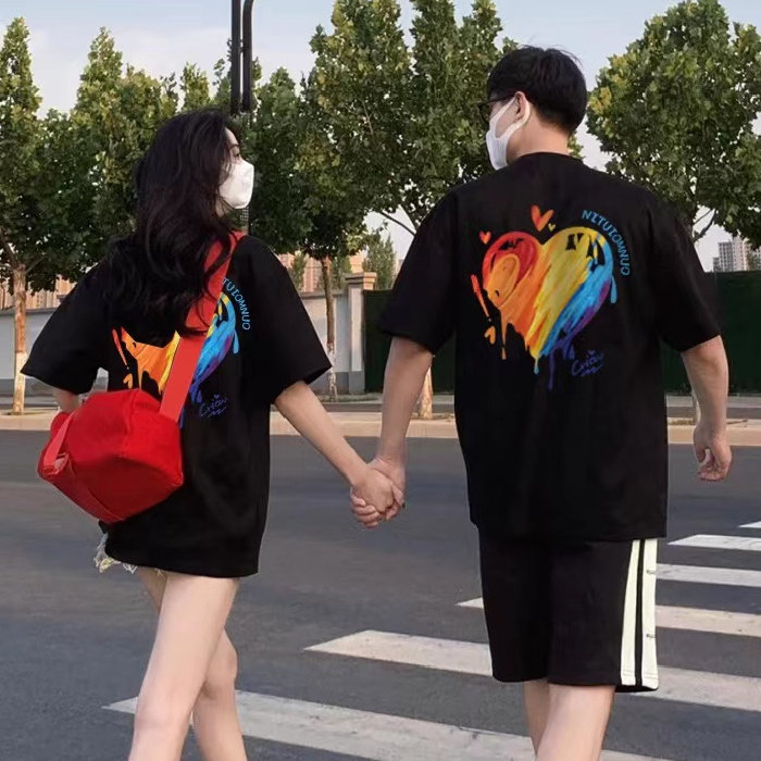 纯棉夏季潮学生不一样情侣装男女短袖T恤上衣W21-P30官图,男装T恤,电商B245