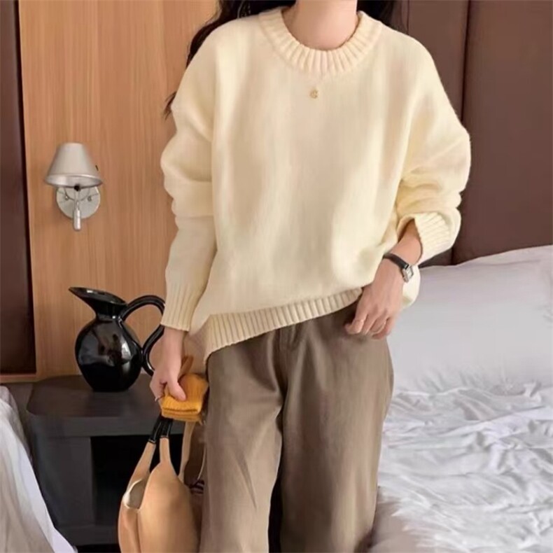 女士秋冬羊毛宽松慵懒毛衣简约保暖显瘦针织衫,女装羊毛衫,鑫之绒