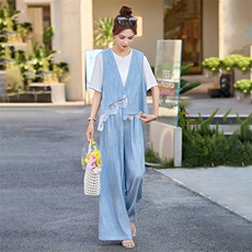 高级设计感亚麻套装女2025夏季新款大气贵夫人时尚薄款马甲三件套，女装套装/套裙，尚娜萱