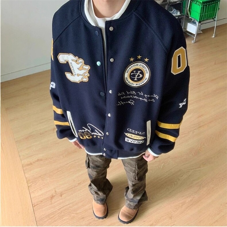加厚夹棉美式复古贴布刺绣拼接棒球服JK2506,女装职业装,星座516A