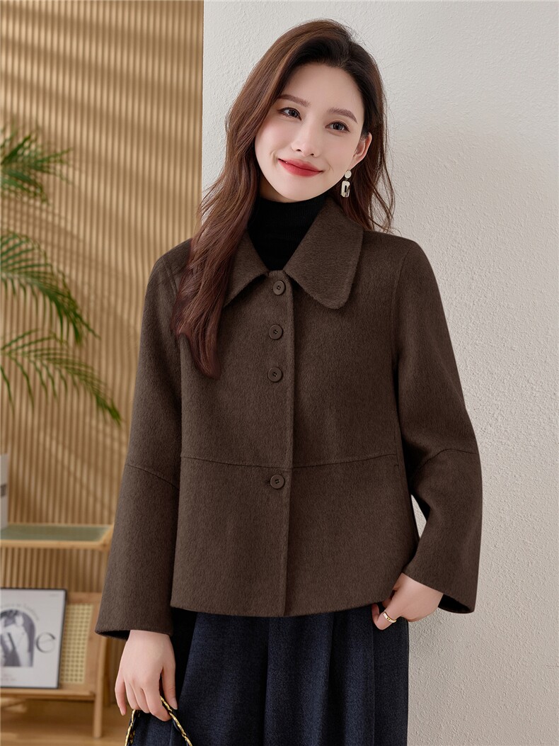 纯色双面羊毛大衣女2025秋冬新款减龄小个子双面羊绒短款外套,女装羊绒大衣,韩宇舍