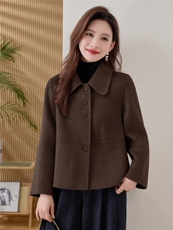 纯色双面羊毛大衣女2025秋冬新款减龄小个子双面羊绒短款外套，女装羊绒大衣，韩宇舍
