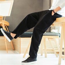 秋季新款男装棉麻风提花宽松小脚休闲裤藏青，男装休闲裤，电商B277(原6028)