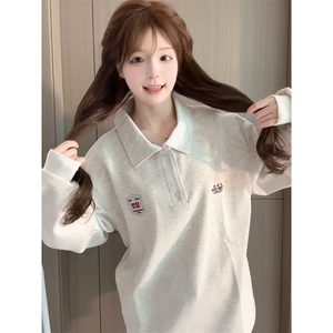 5399-P50原版压线+刺绣+下摆抽绳polo领休闲卫衣,50到55岁服装搭配图片