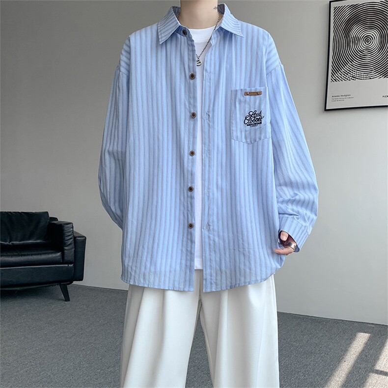 现货CS1163-特P53新款百搭条纹大码男衬衫,男装衬衫,电商A059