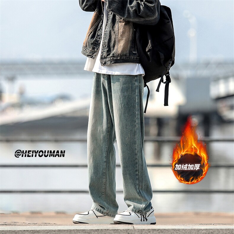 日系潮流怀旧直筒慵懒风牛仔裤不加绒K392TP35加绒K392JRTP45图片