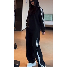 网图慎用美式连帽撞色三条杠长袖套头卫衣男女同款W4705-特价P42，男装卫衣，电商A007