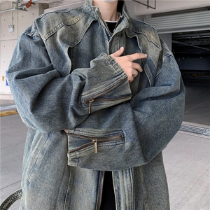 解构水洗渐变黄泥染色重磅复古潮牌牛仔夹克外套男款宽松JK8625
