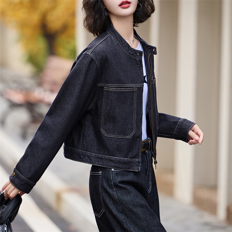 加绒牛仔短外套女秋冬季2024新款小个子加厚宽松夹克时尚上衣,女装牛仔外套,江南女神