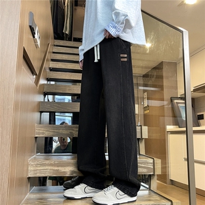 美式高街牛仔裤男款直筒宽松阔腿秋季痞帅休闲裤子青少年H805-P45图片