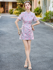 新中式国风短裤套装女夏新款高级感小个子清新甜美改良旗袍两件套，女装套装/套裙，玖莱伊