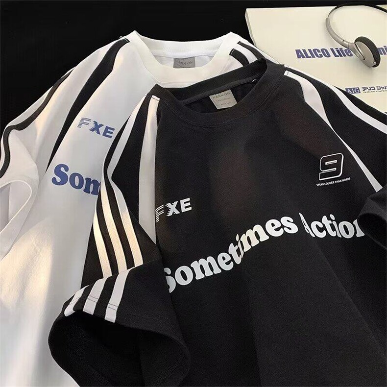 短袖t恤男潮牌夏季宽松五分袖网红潮流ins简约印花上衣T1426p25，男装T恤，电商D315