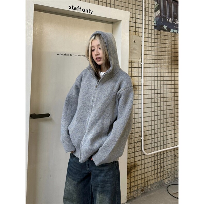 美式复古纯色针织拉链毛衣开衫男慵懒风连帽外套MY0353-P93,男装针织衫/毛衣,星座308B-2
