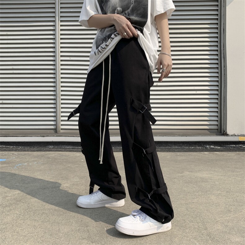 2022欧美高街vibe裤子男ins绑带别致设计感炸街工装裤潮K095-P43,男装休闲裤,星座308B-1