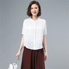 纯棉中年妈妈款短袖加大码190斤女装春夏新款宽松遮肚衬衫上衣潮，女装衬衫，奕阳依阁