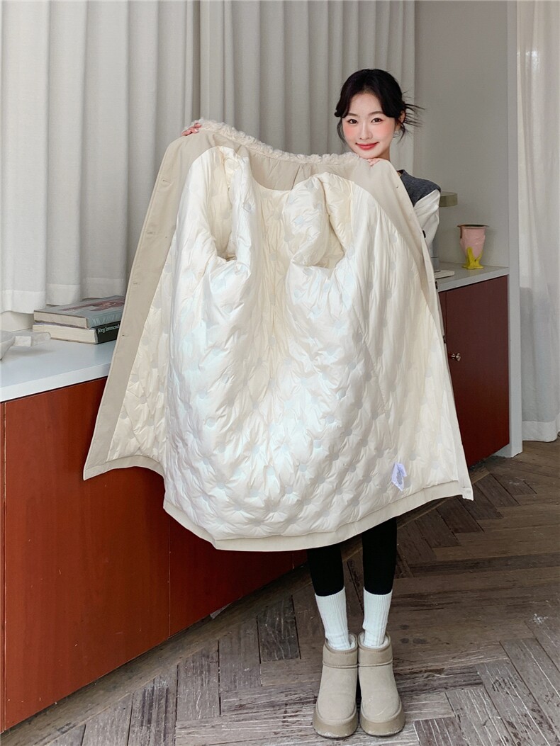 超好看羊羔毛拼接羽绒服女2025冬季新款女装工装保暖加厚派克服潮,女装羽绒服,慧尚依恋