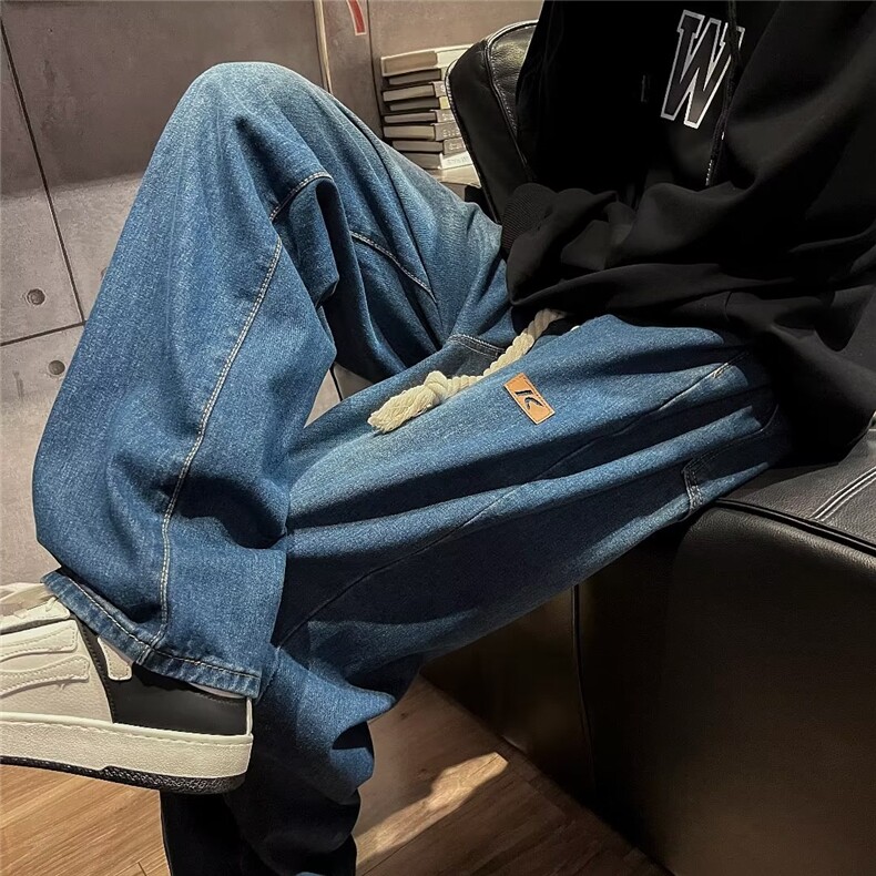 欧美高街vibe裤子松紧腰牛仔裤男oversize宽松直筒阔腿裤9903-p45,男装牛仔裤,星座1008