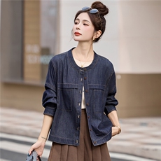 2025年秋装新款圆领牛仔开衫衬衣短外套，女装牛仔外套，简韵佳