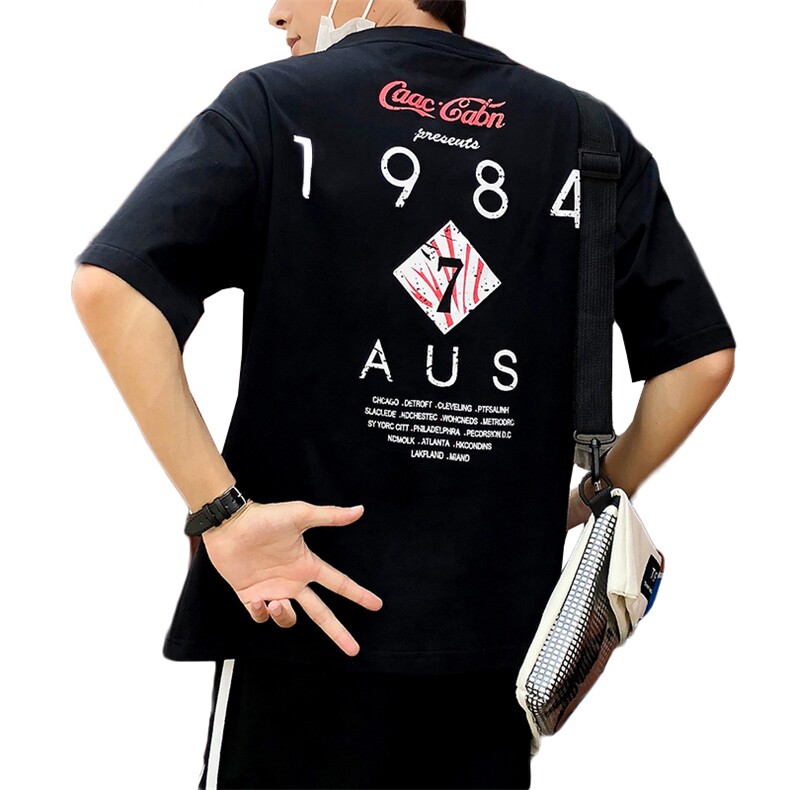 2021春夏新款港风潮流韩版宽松情侣印花男装T恤T83-P30,男装T恤,电商A009A（原A058A）