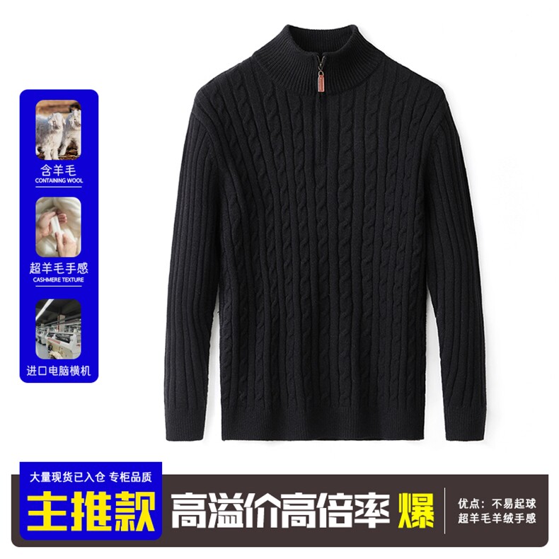 MF46835主推24秋冬新款含羊毛经典半高拉链领绞花毛衣LP同款,男装针织衫/毛衣,钱塘207-1