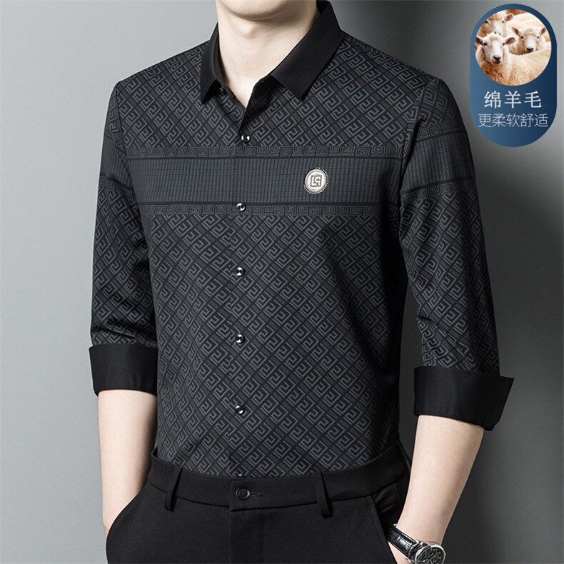 DN7230男式服装新款无痕羊毛衬衫男长袖翻领休闲四季可穿衬衣P102图片