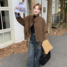 美拉德风休闲短外套女2025秋季新款小个子高级感宽松百搭立领夹克，女装短外套，2C129