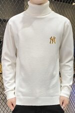 秋冬可翻高领毛衣男NY纯色长袖男刺绣毛衫打底针织衫白M251P33，男装针织衫/毛衣，星座1207