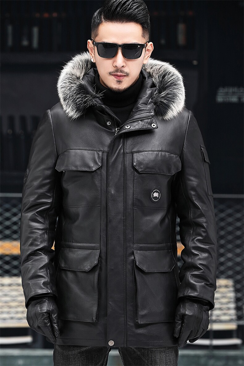 ZH2198冬季男士连帽真皮牛皮加厚皮衣外套皮夹克羽绒服P1100,男装夹克,电商B360A（原721A）