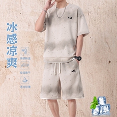渐变色扎染短袖T恤套装男五分短袖休闲运动套装217-2-TZ08-特P55，男装T恤，星座217-2