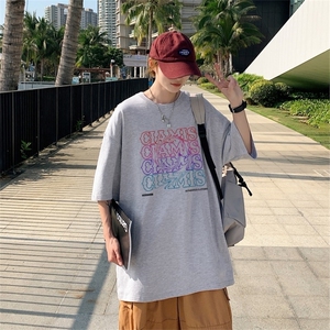 T3358P25男港风T恤 仓库一件起正常配送中落肩款宽松T恤克莱因蓝T图片