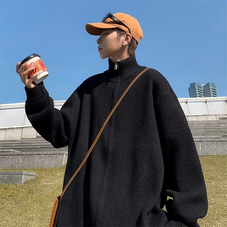 开衫毛衣男秋冬加厚慵懒立领针织衫潮牌日系拉链外套MY0163-P55,男装针织衫/毛衣,星座308B-2
