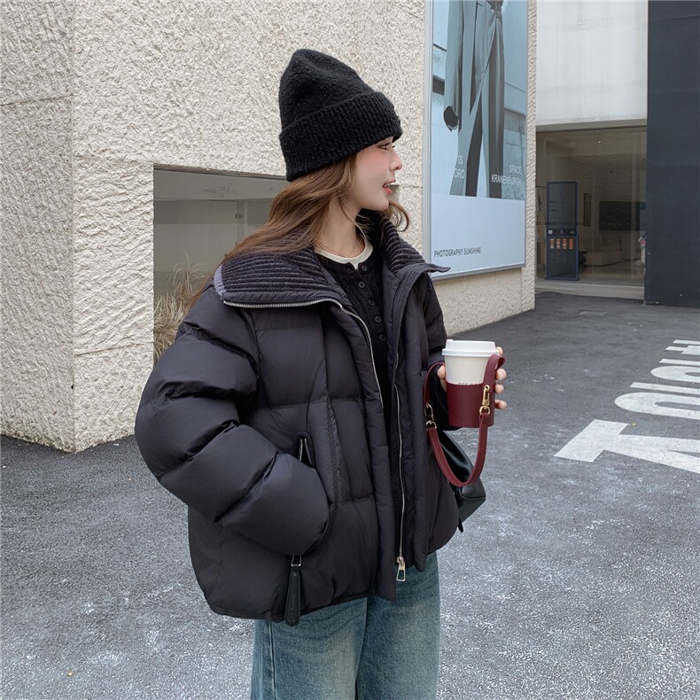 【档口现货】黑色毛线大翻领休闲百搭棉服2C233-831-P235-K349,女装棉衣/棉服,2C233