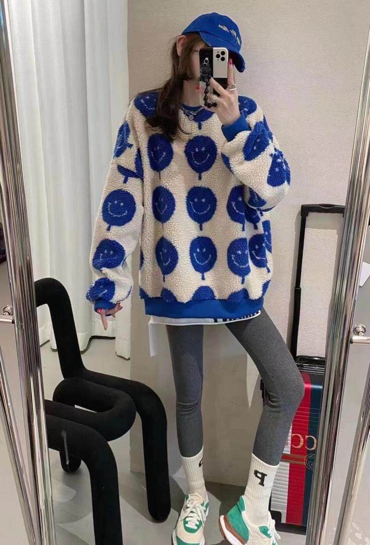 2021新款韩版时尚宽松羊羔毛加绒加厚卫衣，女装卫衣/绒衫，依露奇