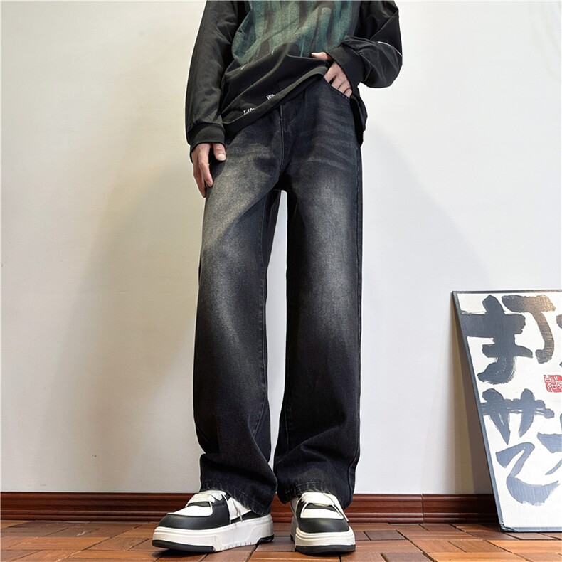 k1093-p45-控68  M-5XL现货磨白渐变宽松cleanfit牛仔裤图片