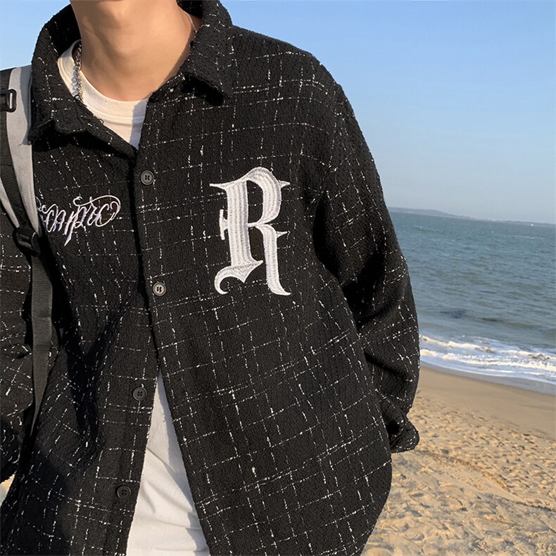 欧美高街格子衬衫男女宽松上衣英文刺绣厚款外套CY19P45,男装夹克,星座1116-2