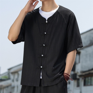 2025夏季新款风男装汉服盘扣新中式开衫唐装竖纹衬衫C101-P45图片