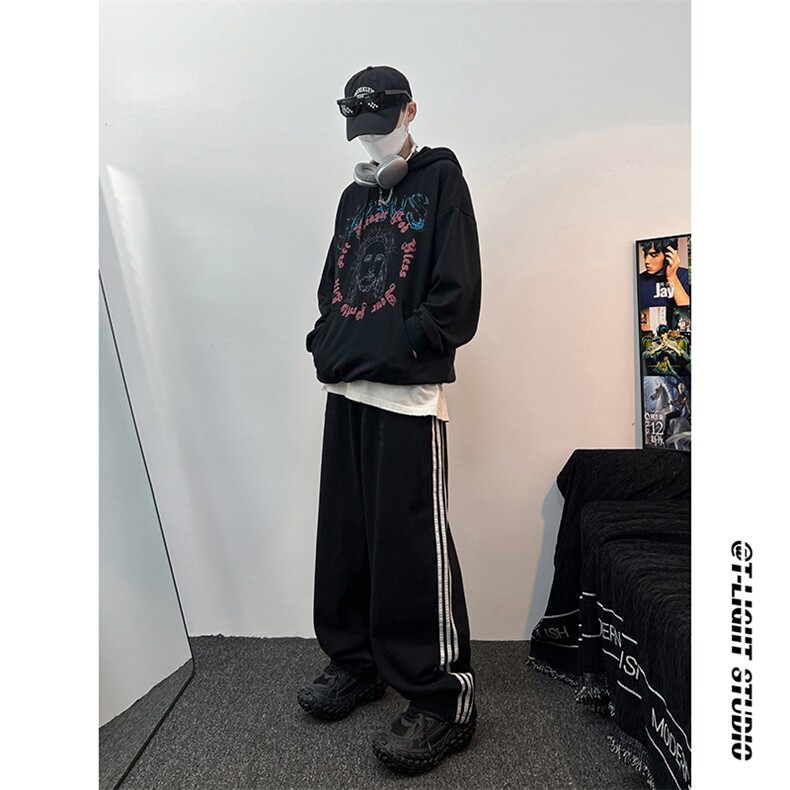 B221美式ins高街小众宽松三条杠运动牛仔裤LK23130-P60控78,男装牛仔裤,电商B221