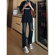 现货主推破洞弹力渐变大码直筒微喇毛边牛仔裤K860-K861-K866-P50，男装牛仔裤，星座205