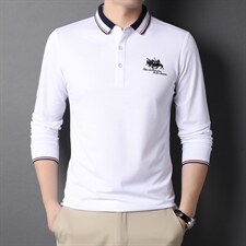 中年男士商务休闲长袖T恤秋装新款刺绣纯色翻领POLO衫DS20016-P75图片