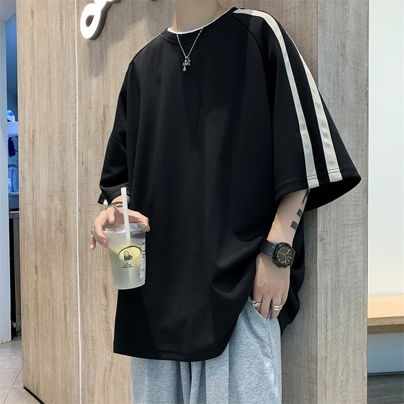 高品质夏款男短袖T恤宽松条纹拼接T恤衫T246P30,男装T恤,星座1013-1