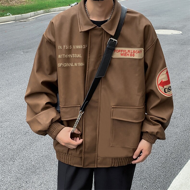 秋冬男皮衣夹克衫工装大口袋字母刺绣勋章皮外套JK6703P90,男装夹克,星座1013-1