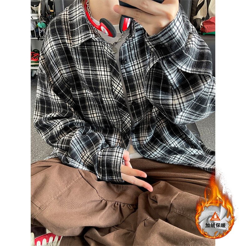 韩版潮流复古格子大码翻领男女长袖衬衫C2196-特P28/CJ9736-特P40,男装衬衫,电商A007