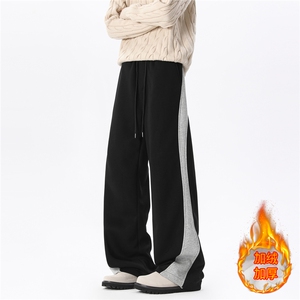 815A-K321-P50控88冬季加绒加厚保暖拼接慵懒宽松休闲裤卫裤男生,冬季保暖穿搭技巧男图片