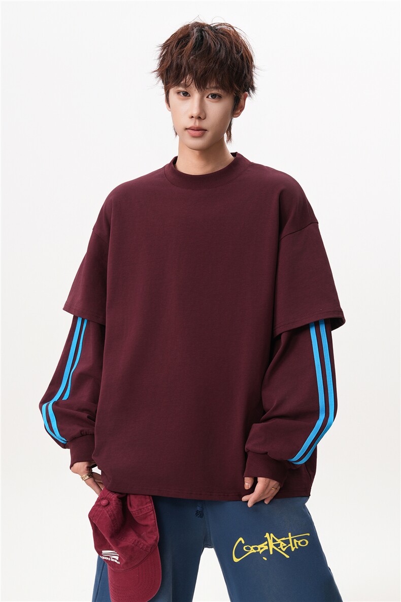 8XL-M假两件条纹长袖t恤男运动风百搭上衣CX3010-特P40,男装T恤,电商D206-1